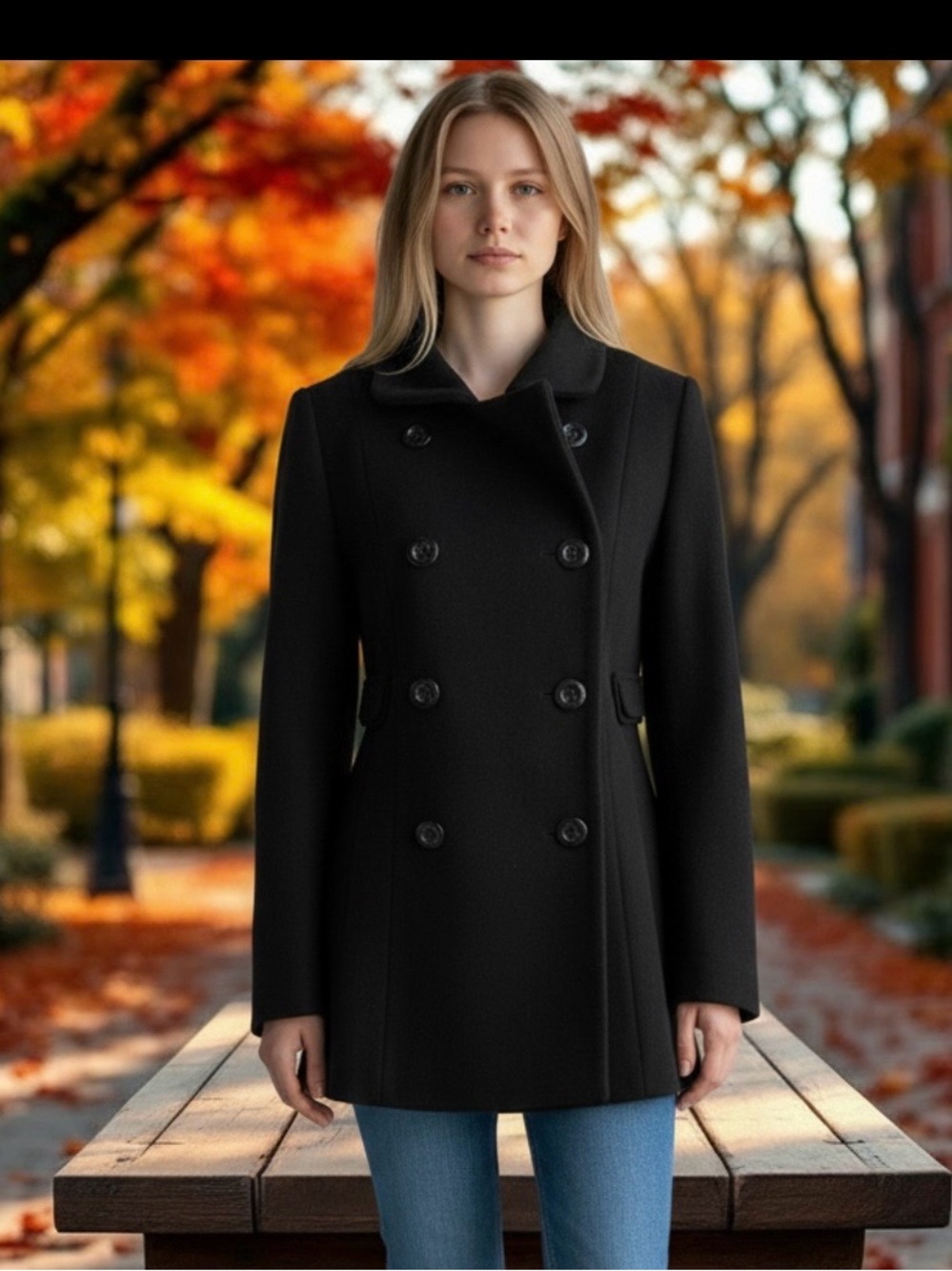 Teenflo Black Double-Breasted Pea Coat size 6